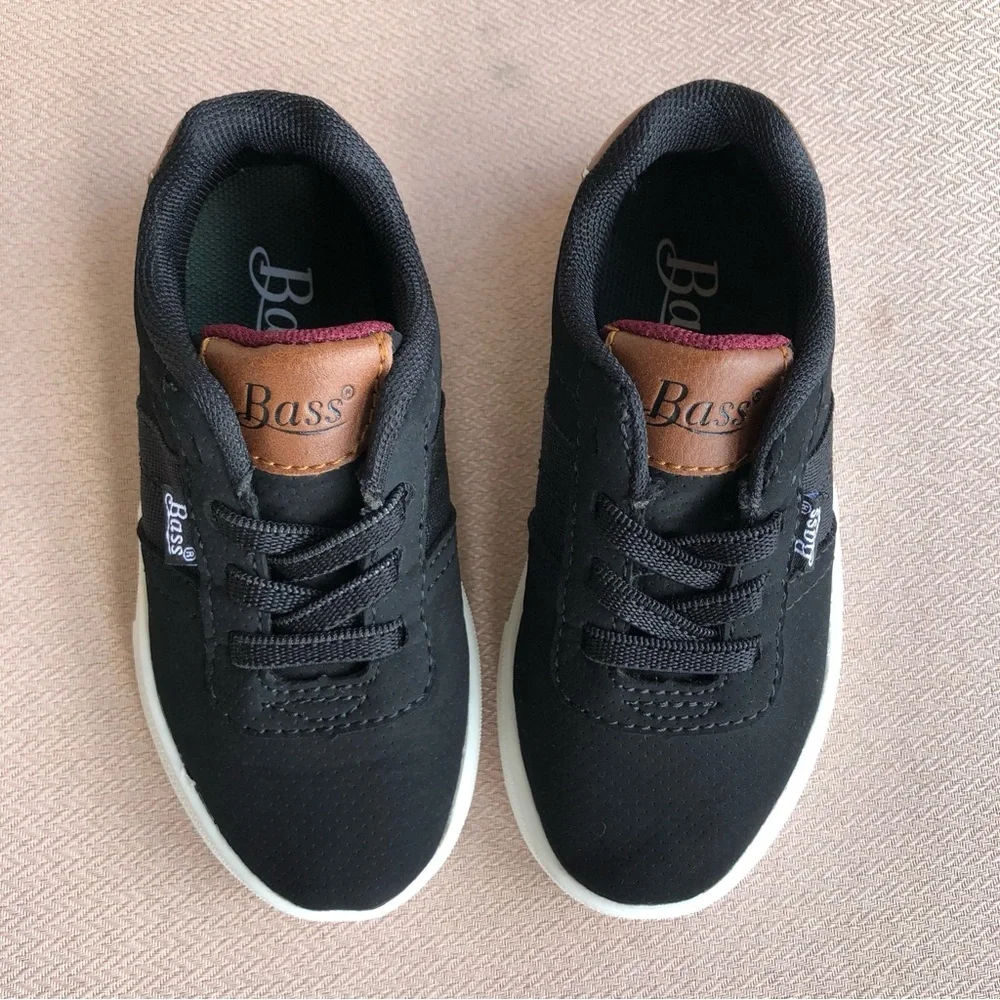Bass Black Canvas / Leather Elastic Stretch Laces Slip‎ On  Baby Shoes 7
